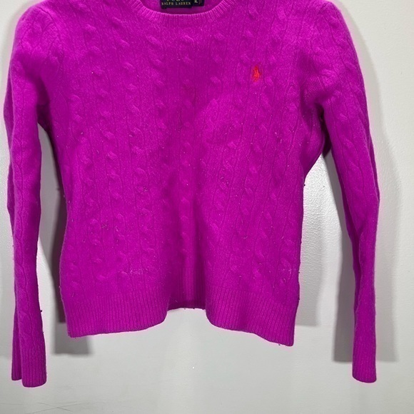 Polo Ralph Lauren Fuchsia Pink Cable Knit Wool Cashmere Blend Crewneck Sweater - Picture 5 of 11